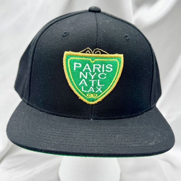 Yupoong Exclusive Game Paris NYC ATL LAX Shield Snapback Hat Black/Green - Picture 1 of 6